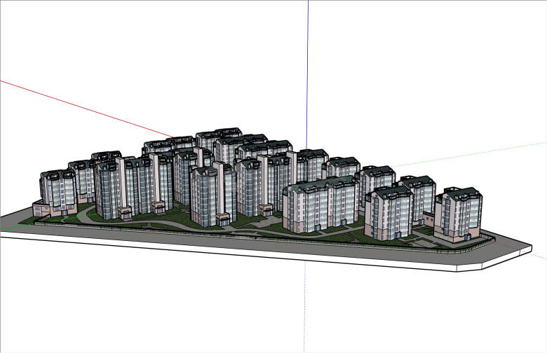 三角形现代多层住宅建筑与景观su模型-图一