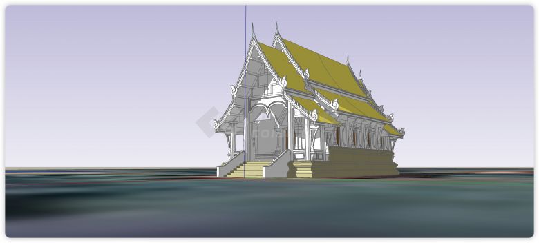 泰国寺庙金色斜坡顶古建筑su模型-图一
