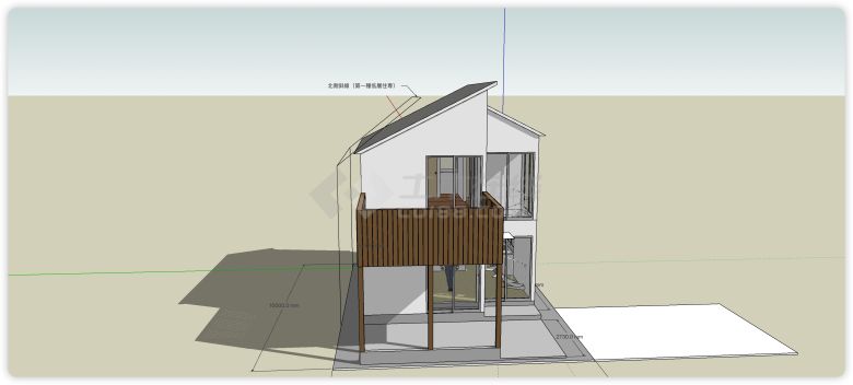 白色主体木结构阳台别墅su模型-图二
