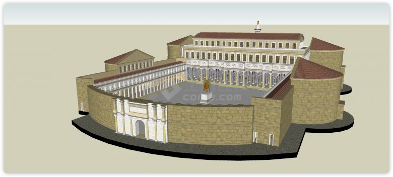 黄色围墙半圆柱体造型建筑古罗马建筑su模型-图二