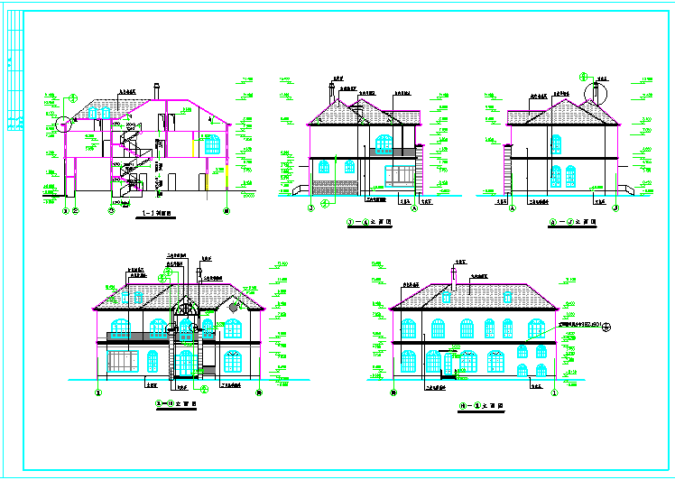 二层半农村实用别墅建筑施工图
