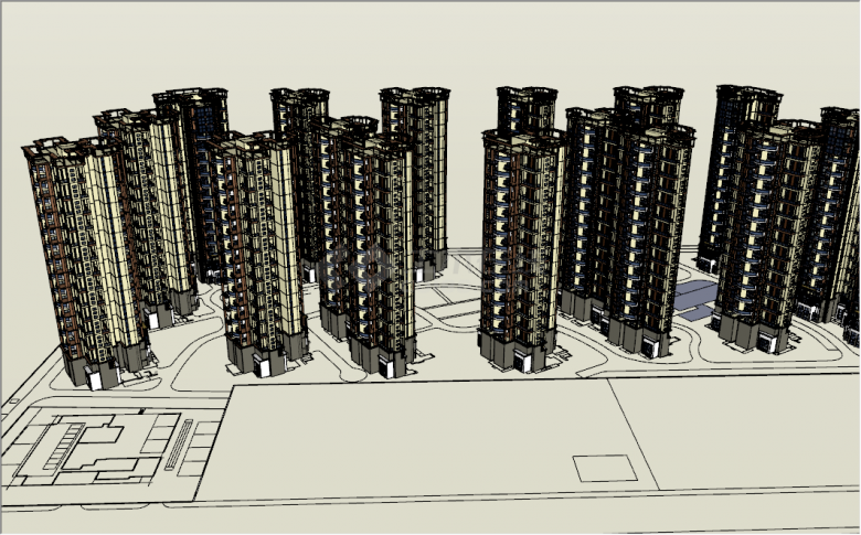 东南亚风格精细高层住宅建筑su模型-图二