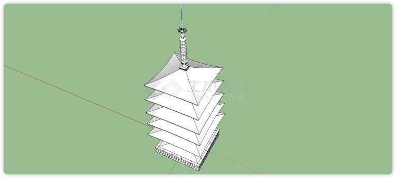 藏族五层四角塔中国式古建筑su模型-图二