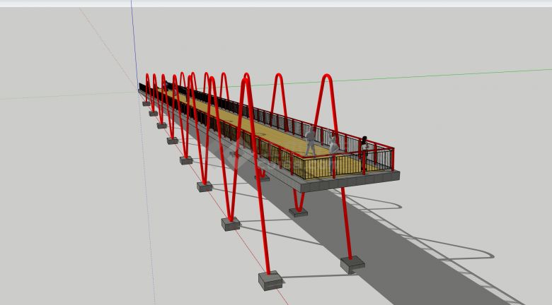 红色钢架支撑黄色地面坡形观景桥su模型-图二