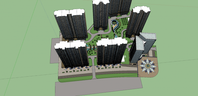 小区楼盘规划高层住宅广场su模型_图1