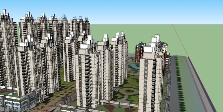 小区楼盘规划高层多层建筑组合su模型-图二