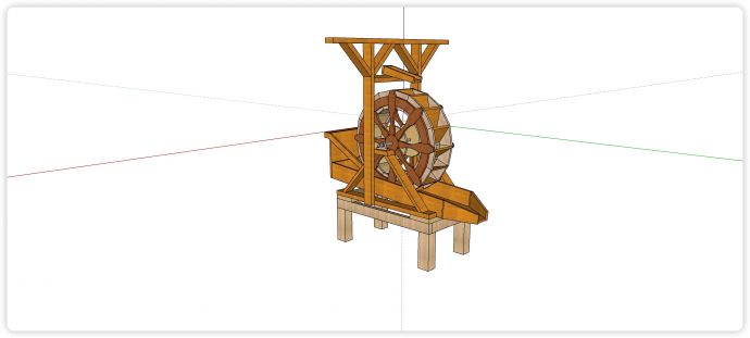 黄色木结构造型水车su模型_图1