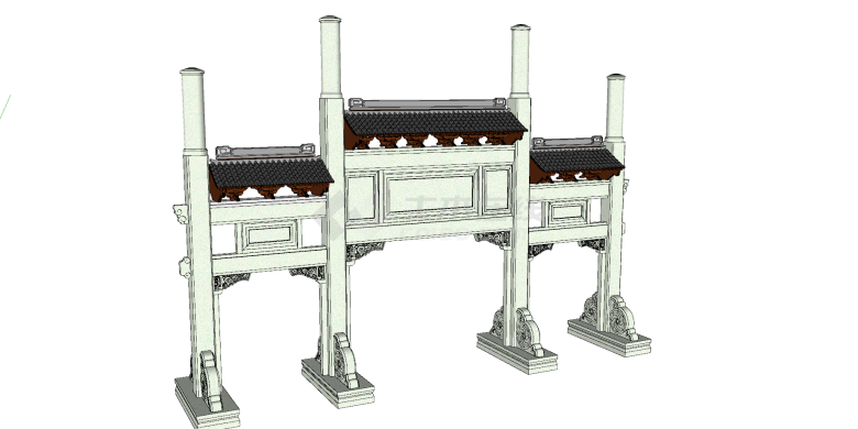 简洁中式牌坊灰色外观su模型-图二