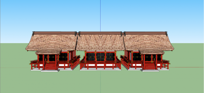 中国式红色立柱古建筑su模型_图1