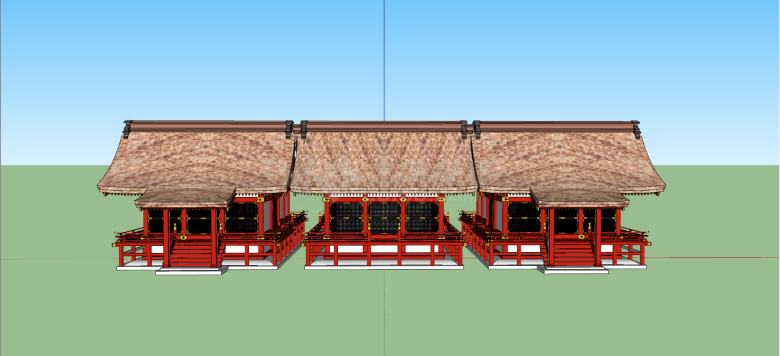 中国式红色立柱古建筑su模型-图一