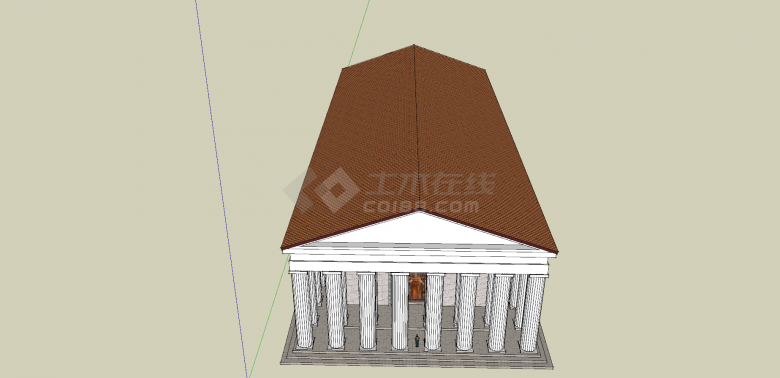 外国古典建筑棕色顶白色柱子su模型-图二