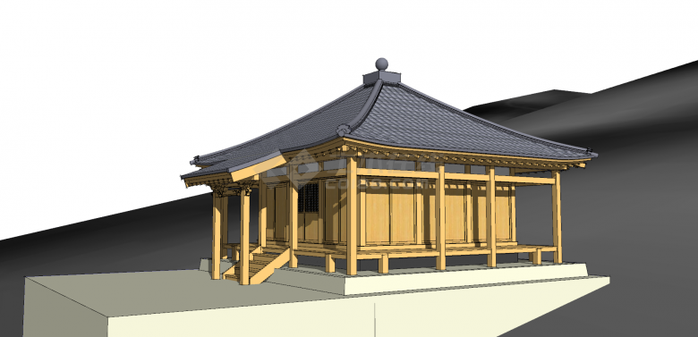 日本寺庙及古建筑灰色顶su模型-图一