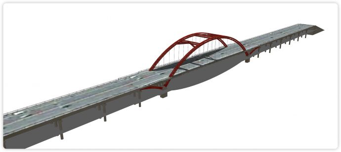 红色钢铁圆拱形拉钢行车桥su模型_图1