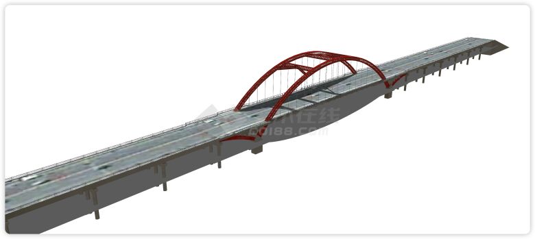 红色钢铁圆拱形拉钢行车桥su模型-图一
