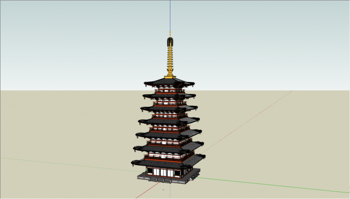带有多层的日式的古建筑塔su模型_图1