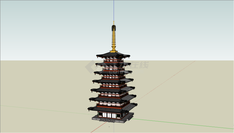 带有多层的日式的古建筑塔su模型-图一