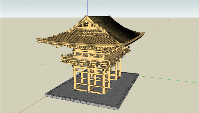 带有金色的中式建筑的亭子su模型-图一