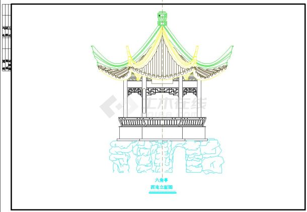 六角塔亭建筑CAD参考图-图二