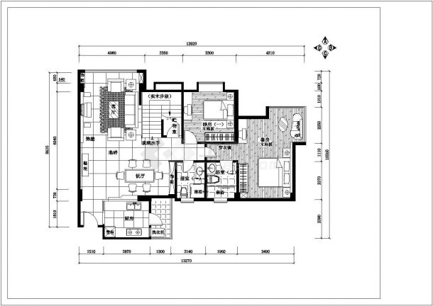 叠层花园洋房室内精装修cad施工设计图-图二
