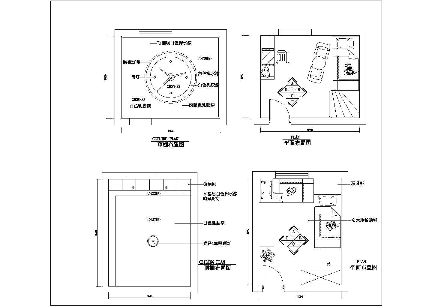 儿童房卧室室内cad装修立面施工设计图