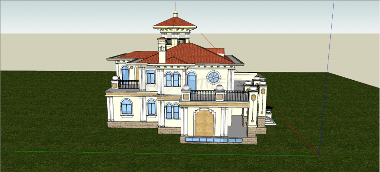 欧式古典象牙白色墙体别墅su模型-图二