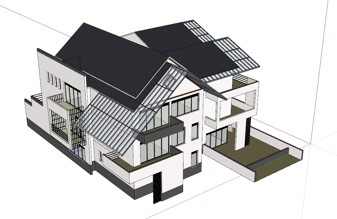 三层带有大阳台和落地窗的别墅su模型