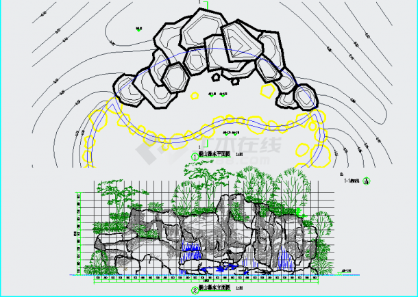 泵坑剖面图,自然景石叠石假山,叠水,泵坑详细施工图等图纸,设计精准