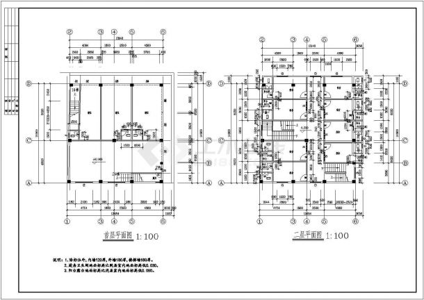 某地区四层宿舍楼建筑施工CAD参考图-图二
