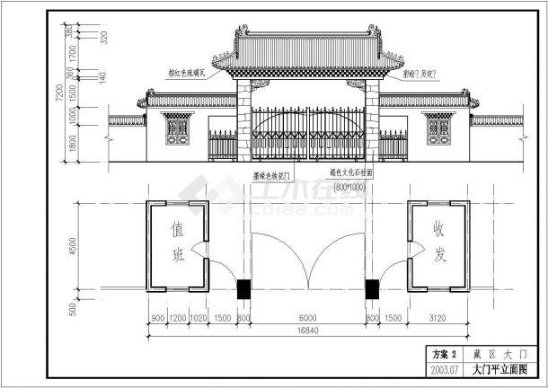 藏区大门建筑CAD平面布置参考图-图二