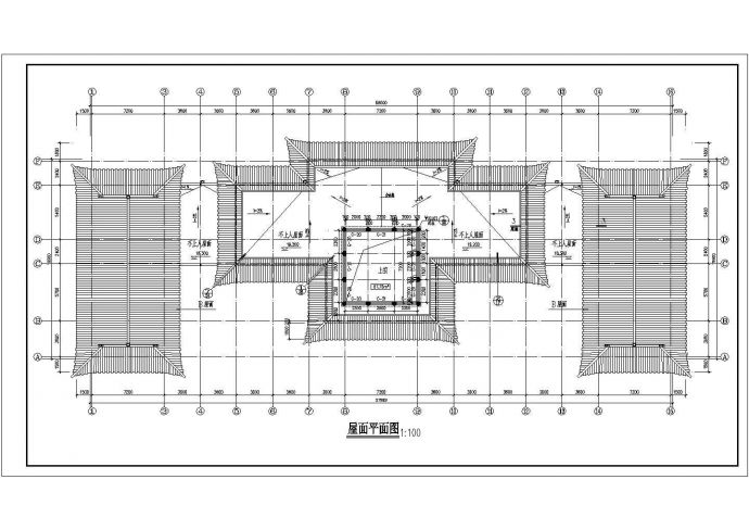 5层仿古办公楼建筑施工平立剖面CAD参考图_图1