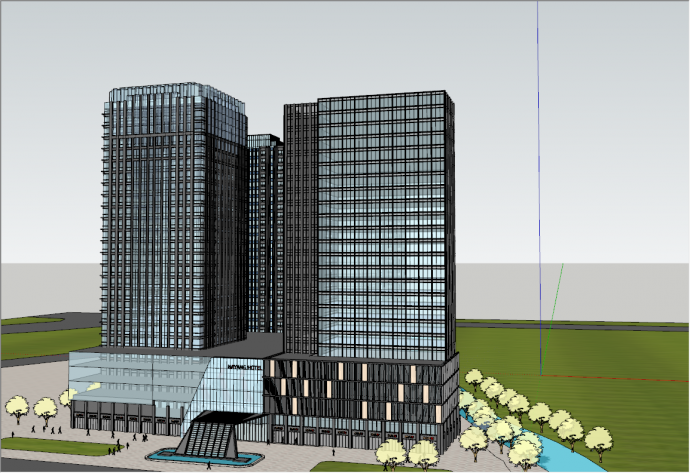 现代大型商务大楼大厦商业街区建筑su模型_图1