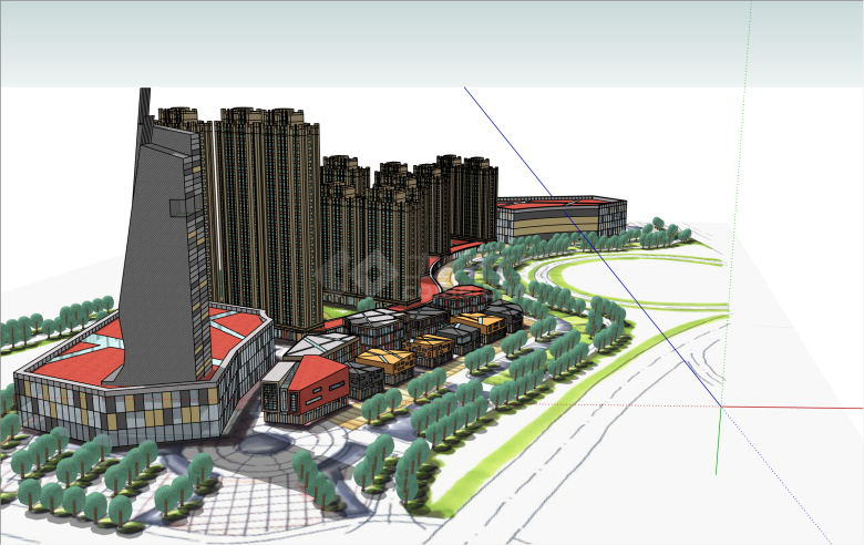 创意现代风格商业广场及高层住宅su模型-图二