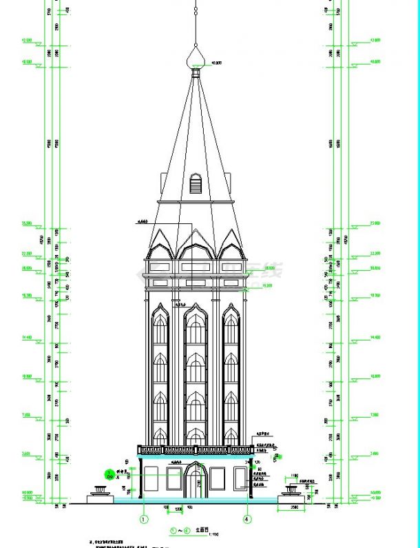 欧式观光塔建筑cad设计图-图二