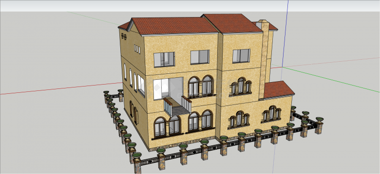 现代多层西班牙别墅su模型-图一