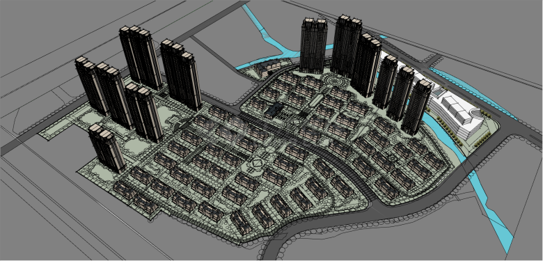 中式慈溪住宅区规划su模型-图一