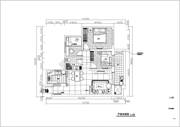 现代简约欧式风格三室两厅一卫住宅室内设计cad图纸-图二