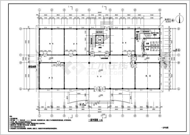 某多层框架结构综合性办公楼建筑施工cad图-图一