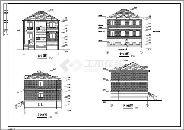 某地区三层住宅建筑图（共8张）-图一