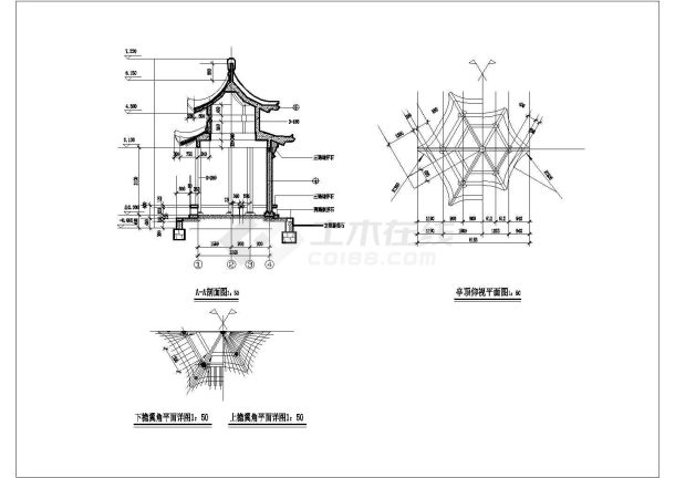 【湖北】某园林重檐亭设计施工详图-图二