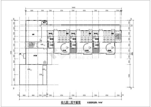 某地区三层9班幼儿园建筑平面设计-图二