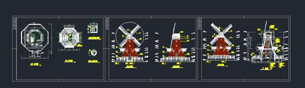 流行的荷兰风车，平面，立面，剖面CAD图纸-图一
