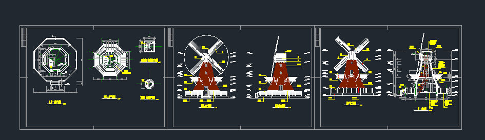 流行的荷兰风车，平面，立面，剖面CAD图纸