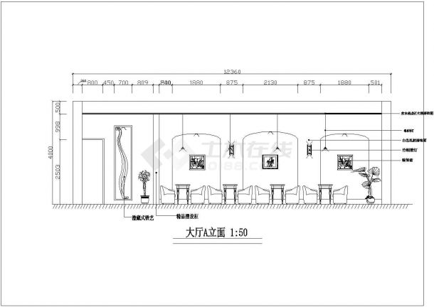 广场咖啡馆CAD设计装修方案图-图二
