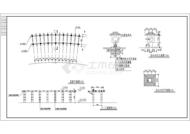 园林景观花坛及古代牌楼cad施工设计详图-图二