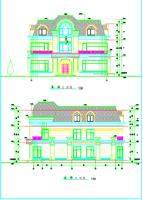 一套平立剖完整的欧式别墅CAD图纸_图1