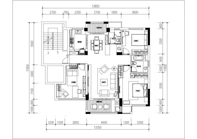 现代风格三室两厅室内设计全套施工图_图1