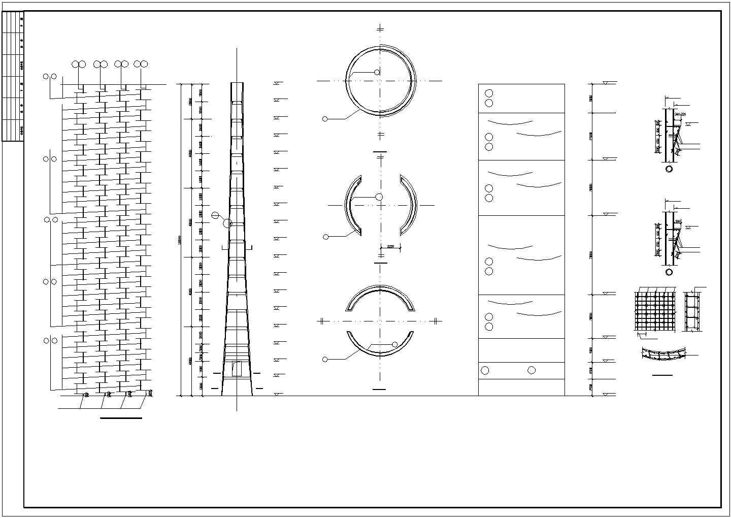超高180米混凝土烟囱cad结构设计施工图