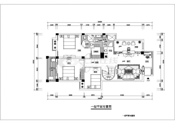 某欧式风格普通户型别墅室内装修设计施工CAD图-图二