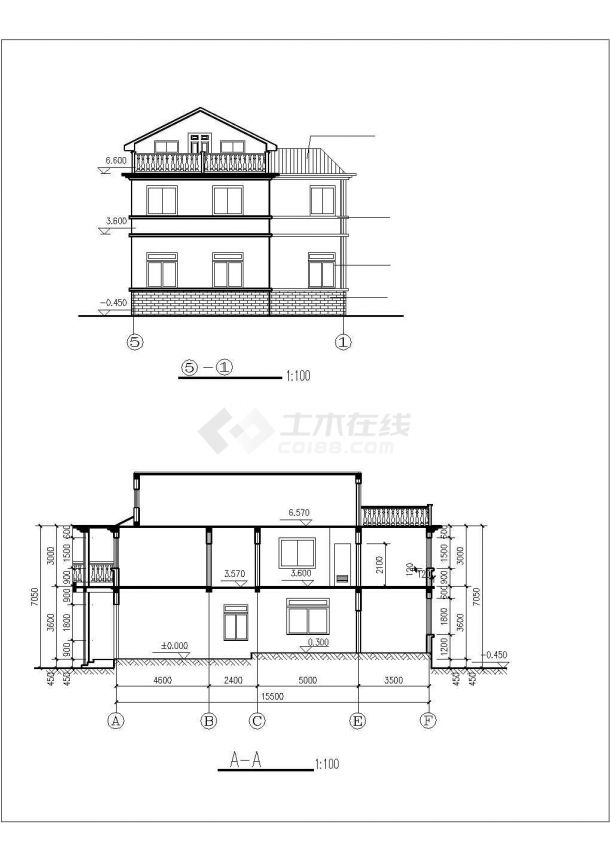 某小区带阁楼别墅建筑设计CAD图-图一