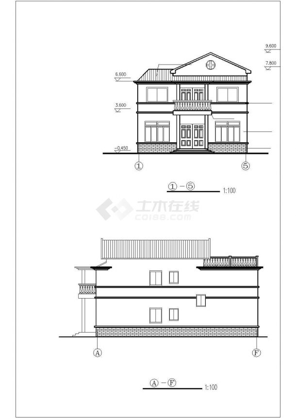 某小区带阁楼别墅建筑设计CAD图-图二